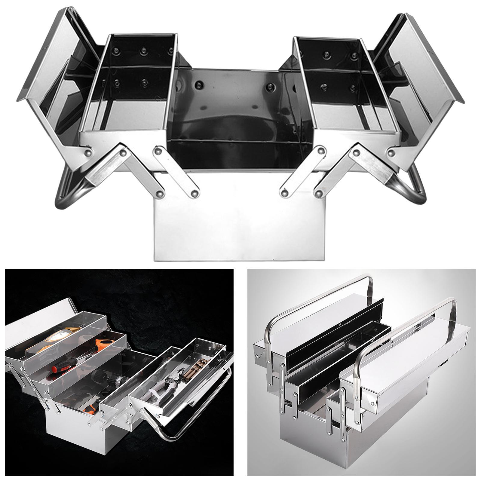 Tool Box Large Space 3 Compartments Tray Double Layer Lockable for Garage