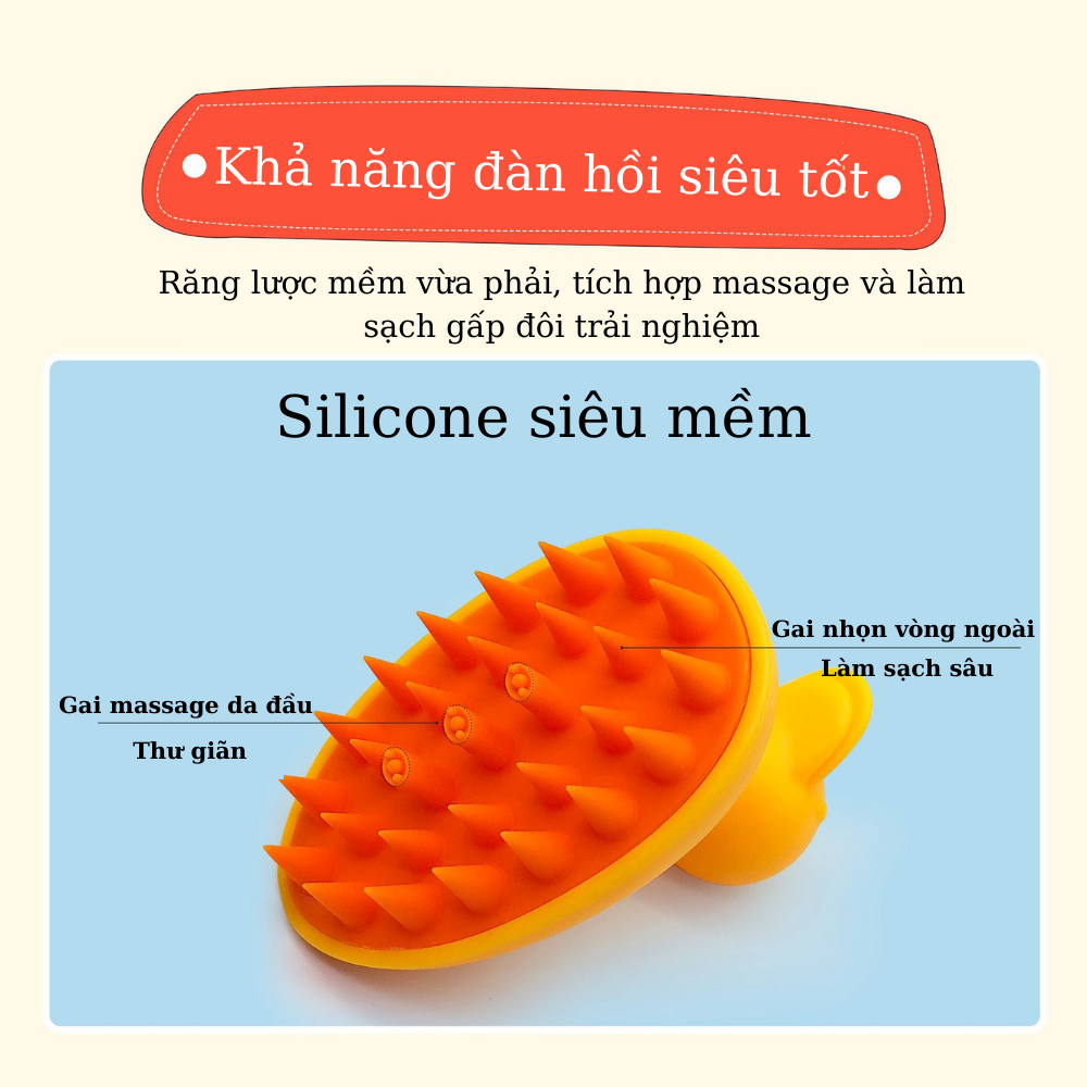 Lược gội đầu silicon massage da đầu cao cấp, luoc gọi dau gai siêu mềm và an toàn có thể dùng được cho bé MIANZ GROUP