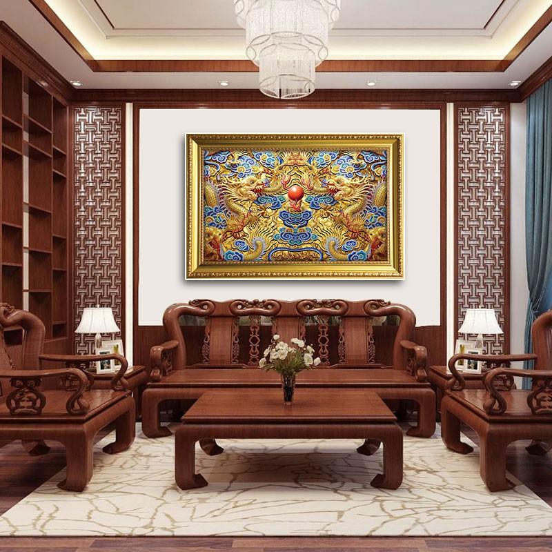 Tranh 2 con rồng phong thủy W869