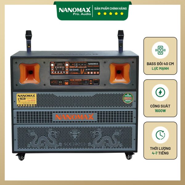 Loa Kéo Bình &amp; Điện Nanomax Pro-805R Bass Đôi 40cm 1600w. Hàng chính hãng