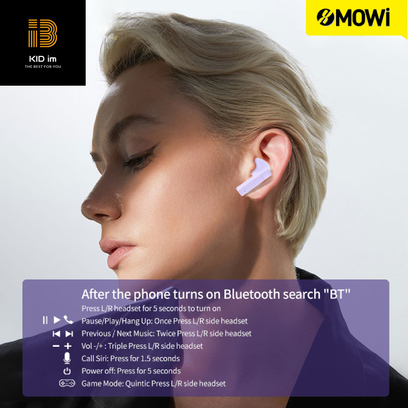 Tai nghe True Wireless XMOWI T2 Bluetooth5.0, điều khiển cảm ứng, chế độ gaming, hỗ trợ nghe đơn hoặc đôi 2 bên tai với micro HD chống ồn dành cho IOS và Android- Hàng Chính Hãng