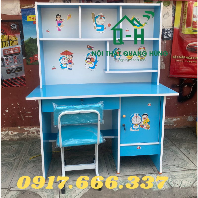 Bộ bàn ghế học sinh cho bé học tại nhà 1m2x1m45x45cm màu xanh dương