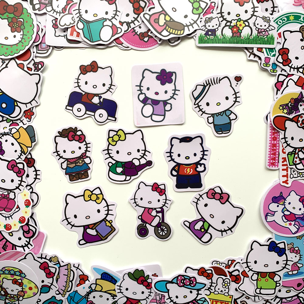 Bộ 50 Sticker Mèo Hello Kitty Hình Dán Decal Chất Lượng Cao Chống Nước Chủ Đề Dễ Thương Cute