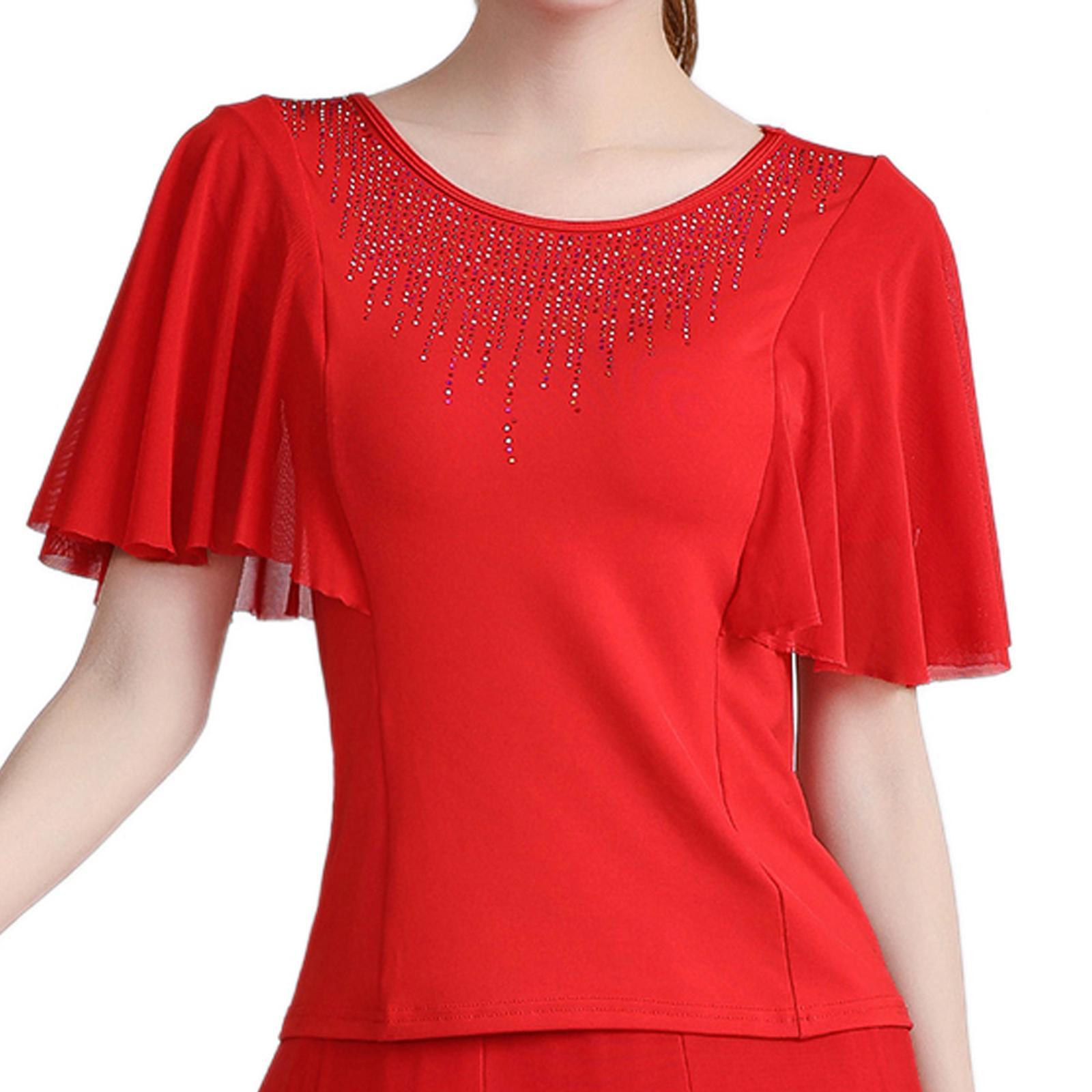 Elegant Women Dance Tops Bell Sleeves Short Sleeve Top Adults Practice Tops