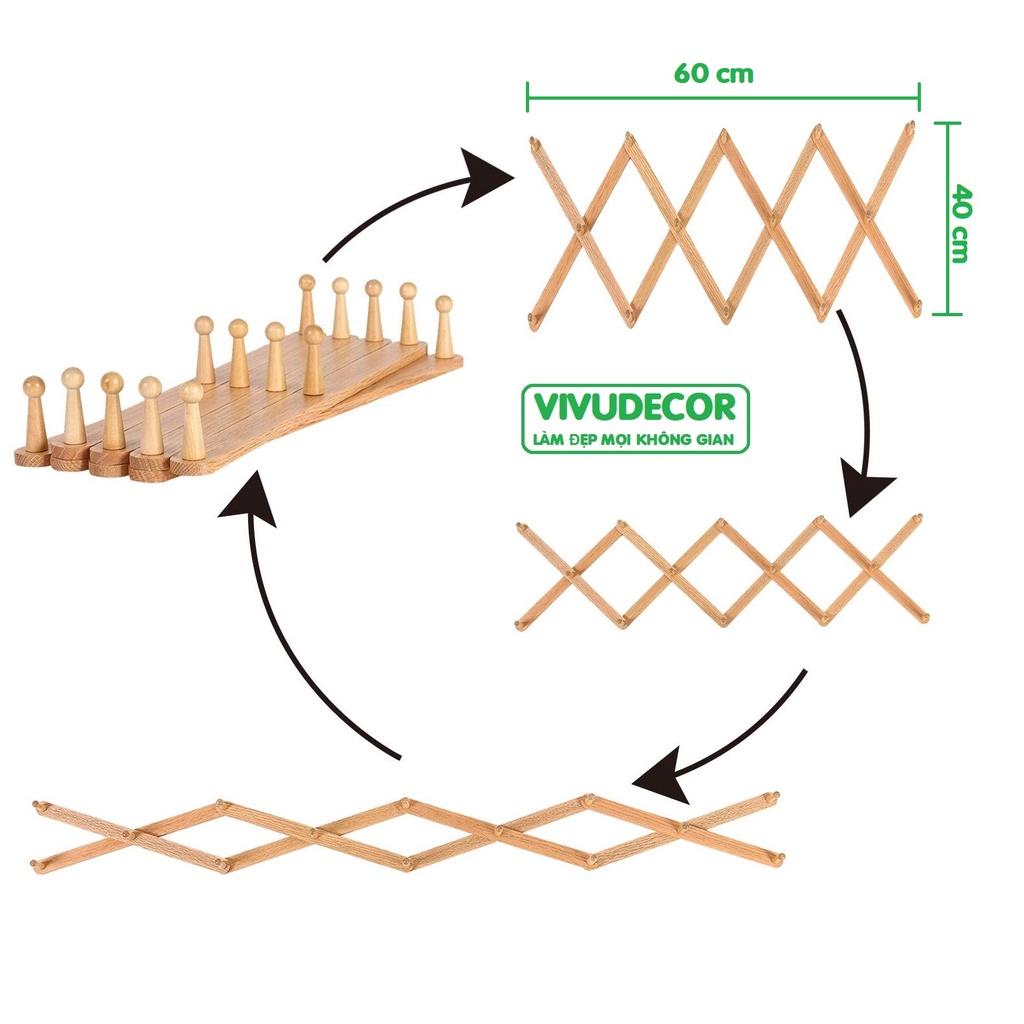 Móc Xếp Gỗ 14 Nhánh Tròn Vivudecor - Móc Xếp Thông Mình Biến Hình Phù Hợp Với Mọi Không Gian, Treo Tường Không Cần Khoan