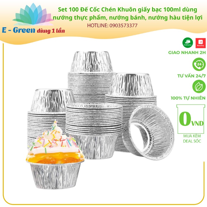 Set 100 Chén Khuôn giấy bạc 100ml dùng nướng thực phẩm, nướng bánh, nướng hàu tiện lợi - E Green Dùng 1 lần