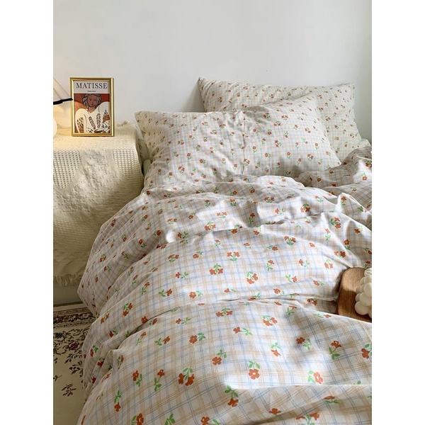 Bộ Chăn Ga Gối Côtton living 100%cotton Hàng Nhập Khẩu 4 Món Hoa Nhí Nhỏ Vintage