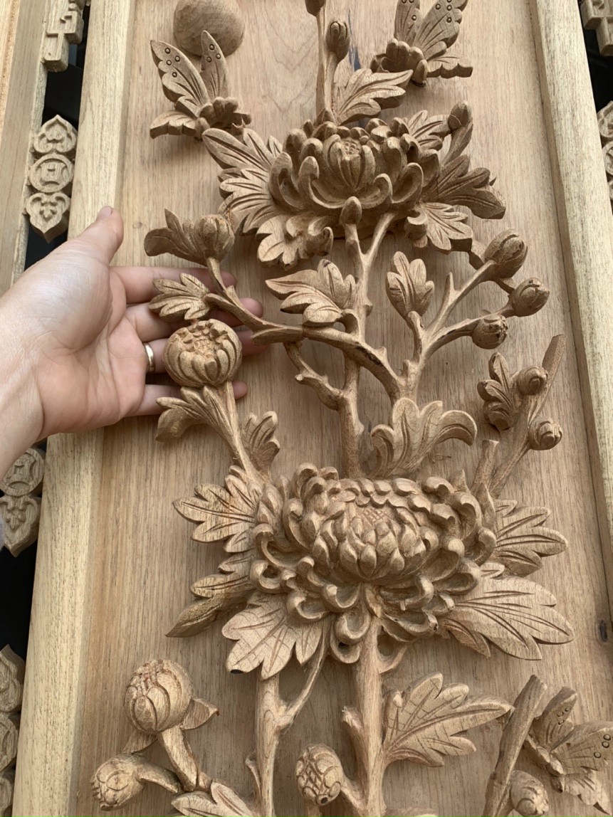 Tranh tứ quý bốn mùa trạm khắc bốn mùa và  tứ linh  bằng gỗ gụ kt 47×147×7cm,