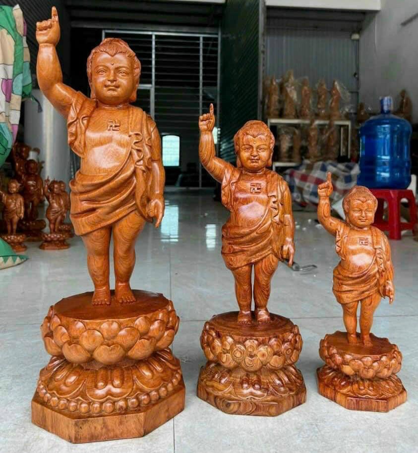 Tượng phật đản sinh bằng gỗ hương đá kt cao 30×12cm