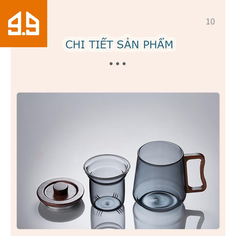Tách uống trà/ uống nước kiểu nhật có nắp văn phòng bằng thủy tinh cốc dung tích lớn cốc
