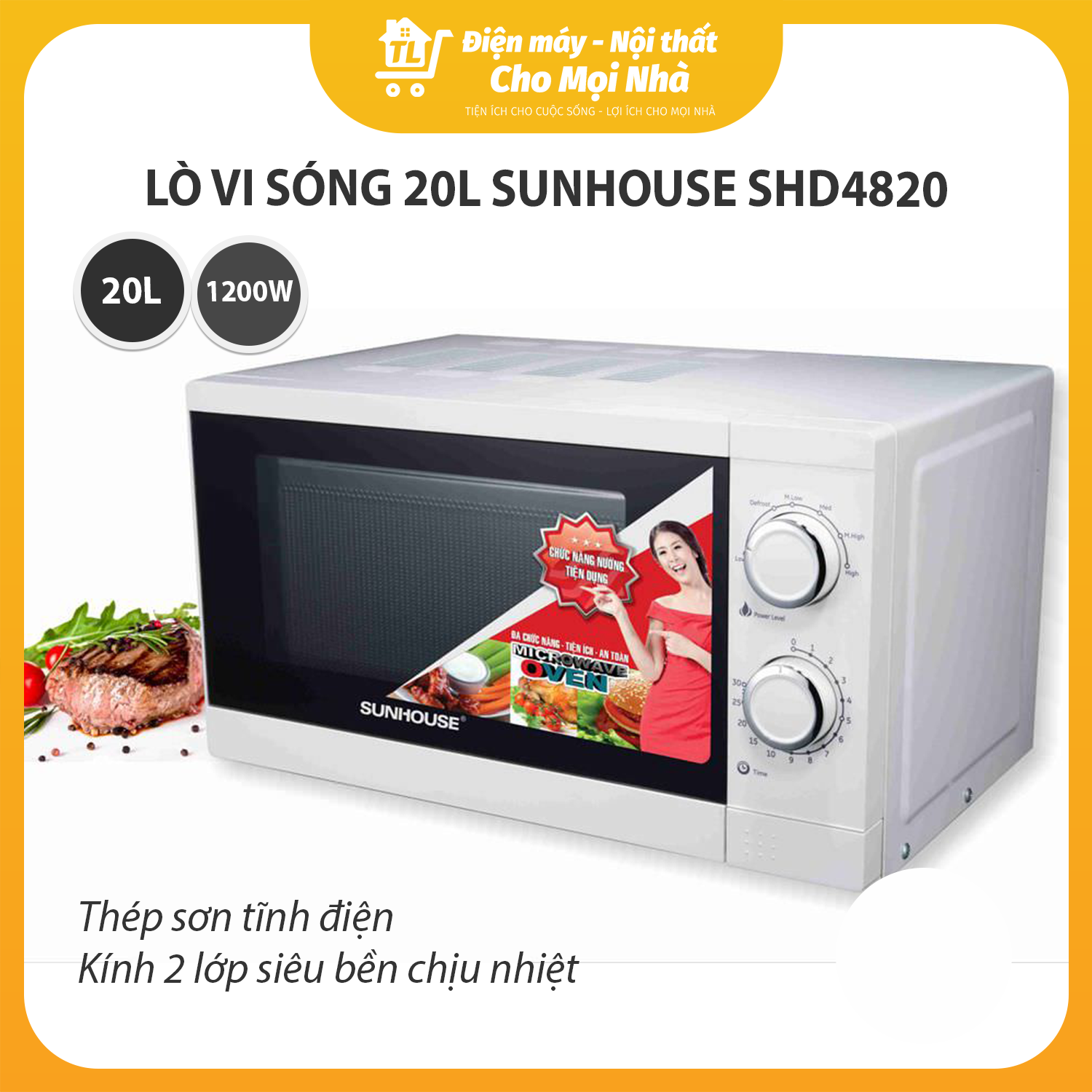 Lò Vi Sóng Có Nướng Sunhouse SHD4820 - 20L - Hàng chính hãng