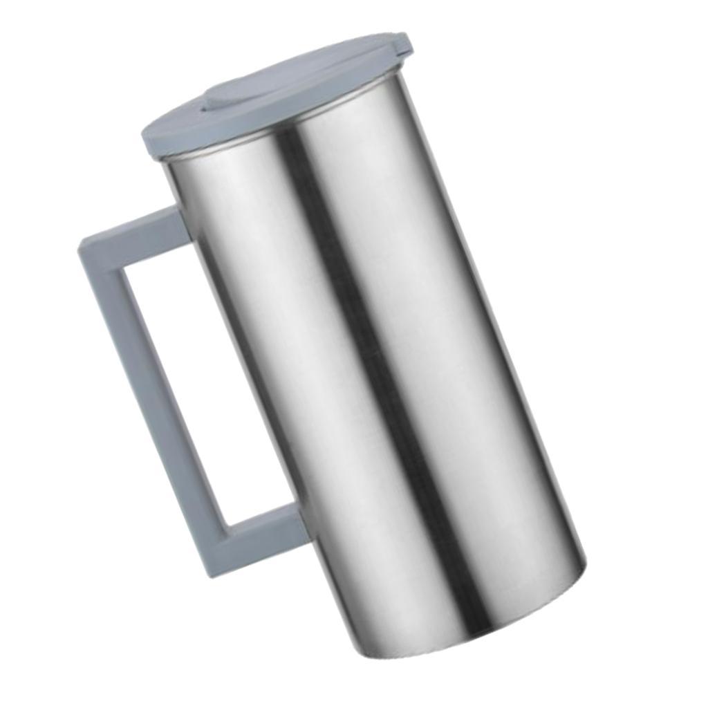 Pack of 2, Stainless Steel 1.8L Water Pitcher Grey Juice Jug Cafe Serving