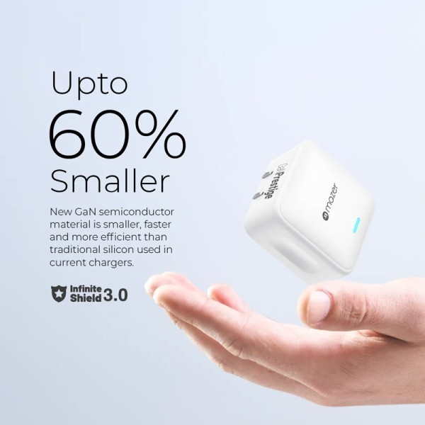 Củ sạc nhanh Mazer GanPrestige 35W US Wall Charger Siêu Nhỏ 02 Cổng USB-C Có Đèn Led Báo Sạc Nhanh Hàng Chính Hãng