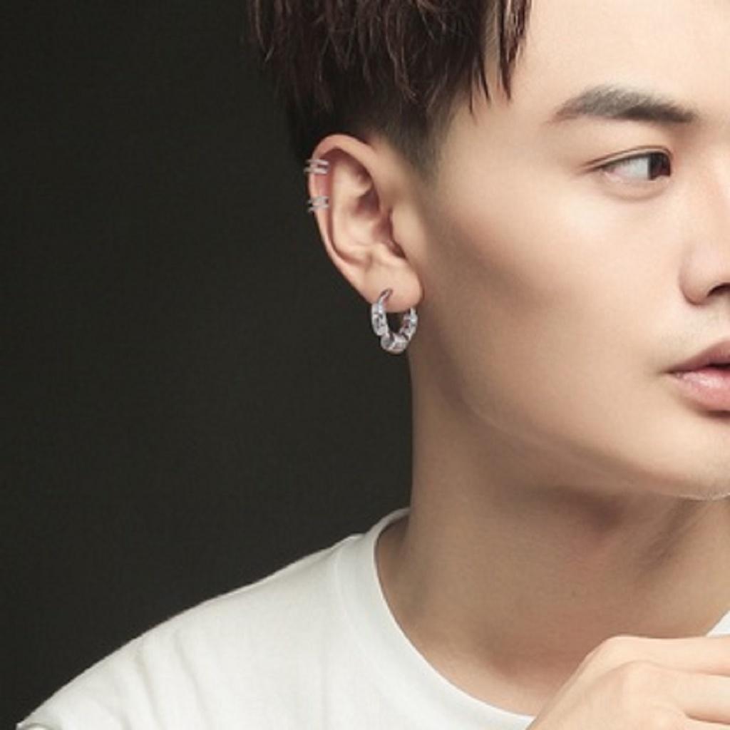 Khuyên tai Hipster 2 nam nữ GIÁ 1 CHIẾC unisex tròn dạng xỏ màu bạc đen đơn giản đẹp nhỏ xinh Bông Tai HT Orn Earring