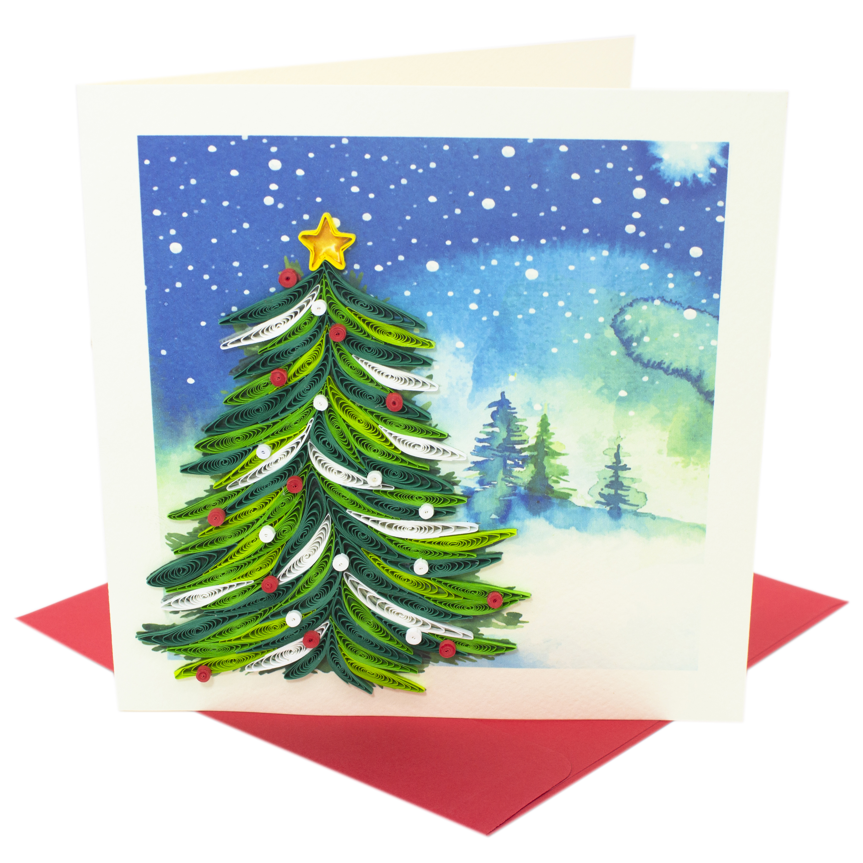 Thiệp NOEL Giấy Xoắn Thủ Công  Cây Thông Giáng Sinh - Tặng kèm khung giấy để bàn. Thiệp Giáng Sinh handmade độc đáo