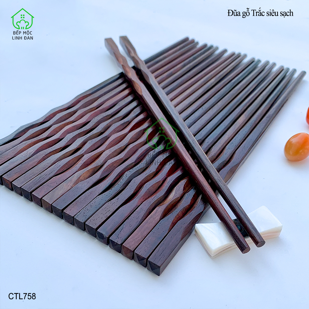 (5 Đôi) Đũa Ăn Cơm Gỗ Trắc Tự Nhiên Việt Nam Đầu Khía Sóng HAHANCO [CTL758-5]