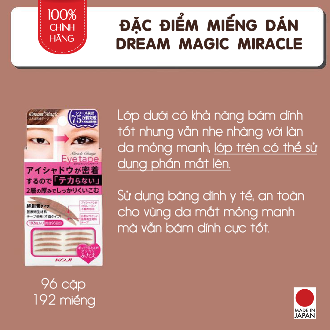 Miếng Dán Kích 2 Mí Nhật Bản Màu Be, Bám Phấn Mắt Koji Micracle Change Eyetape