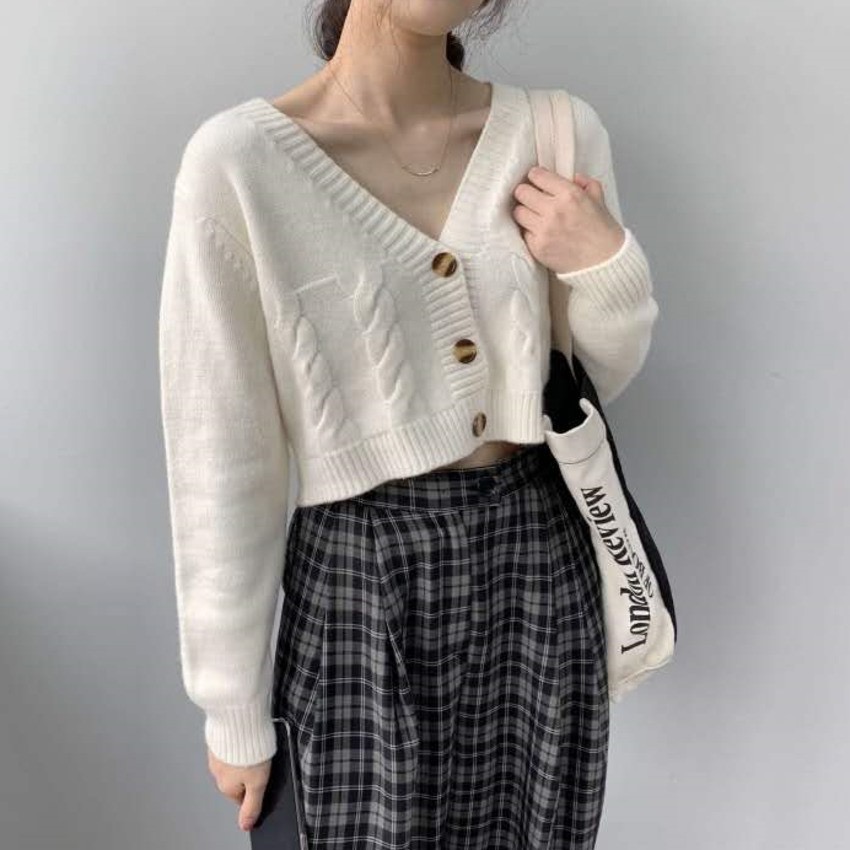Áo khoác len croptop hàn quốc - áo khoác len nữ cardigan vintage Áo Khoác Len Croptop Hàn Quốc - Áo Khoác Len Nữ Cardigan Vintage