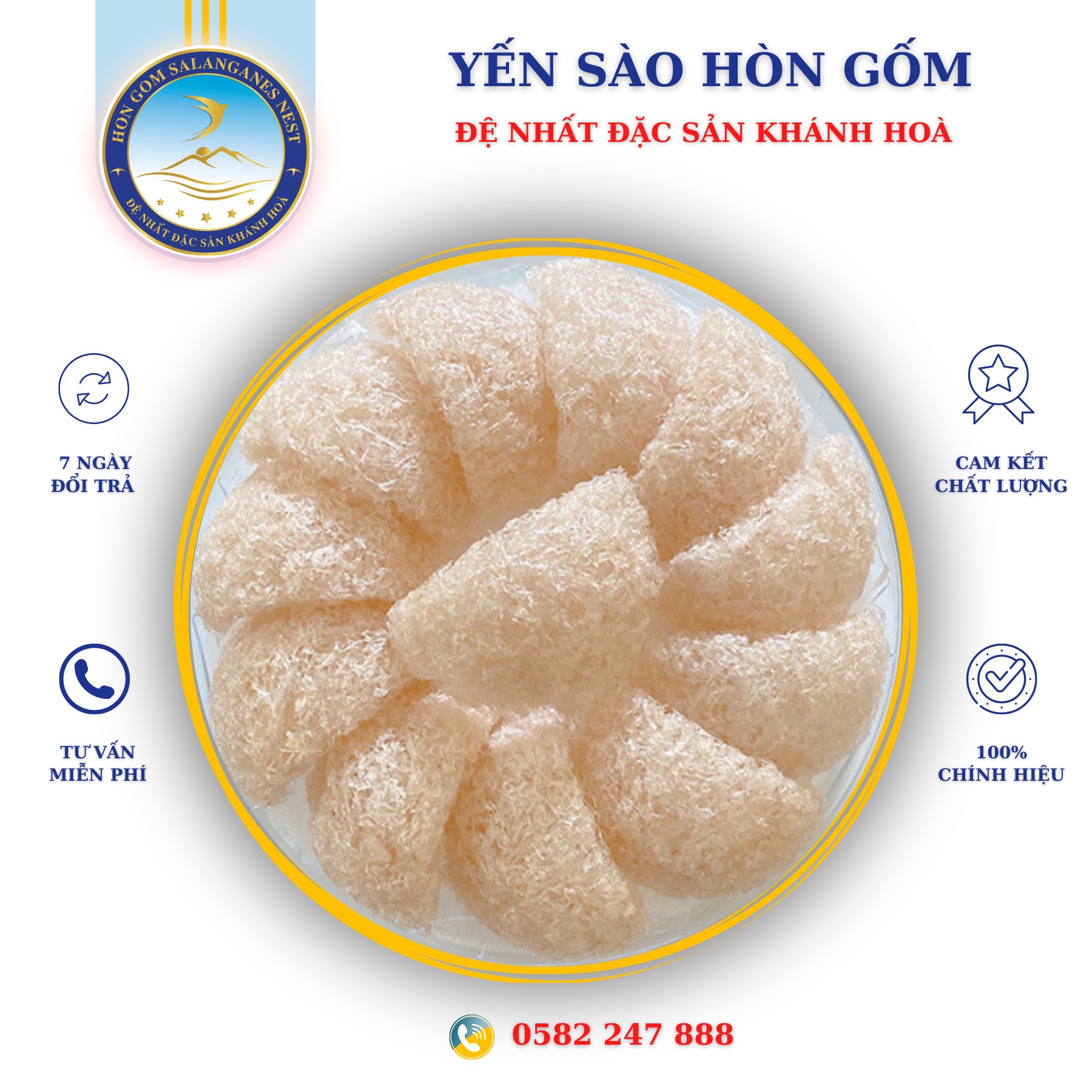 Yến Sào Tinh Chế Cao Cấp HG1 - Yến Sào Hòn Gốm Chính Hiệu Khánh Hòa - HON GOM SALANGANES NEST