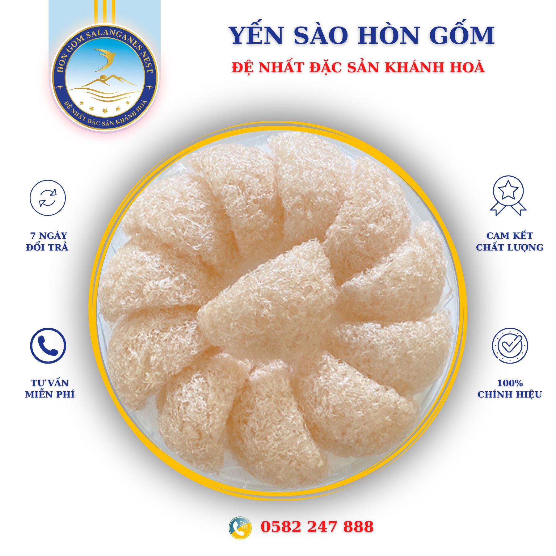 [Hộp 50/100 gram] Yến Sào Tinh Chế Cao Cấp HG1 - Yến Sào Hòn Gốm Chính Hiệu Khánh Hòa - HON GOM SALANGANES NEST