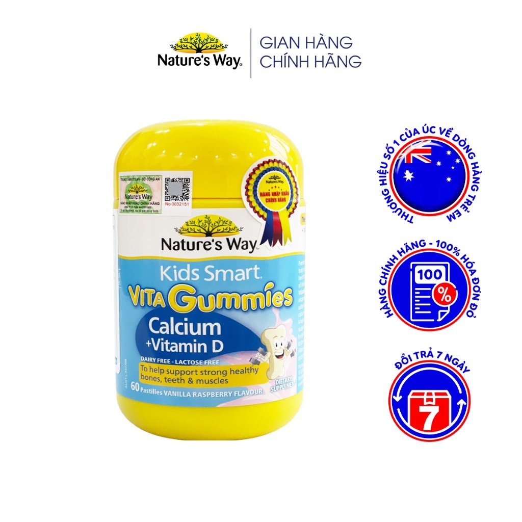 Canxi + Vitamin D cho trẻ 2-11 tuổi Gummies Calcium Vitamin D Nature's Way Úc giúp hỗ trợ xương, răng và cơ bắp khỏe mạnh, cao lớn - OZ Slim Store