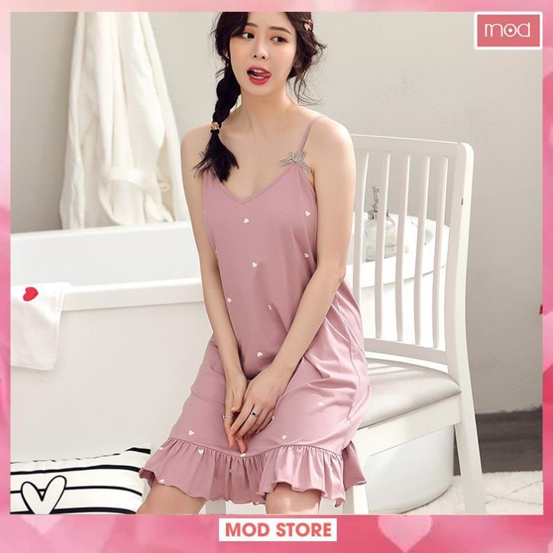 Váy Ngủ 2 Dây, Váy Mặc Nhà Siêu Mát, Chất Cotton Co Giãn, Nhiều Màu V3 *
