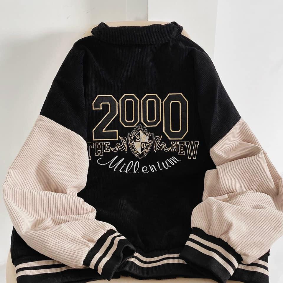 Hình ảnh Áo varsity jacket Unisex Form rộng nhung tăm 2 lớp Hình thêu 100% Blue v4 Áo khoác bomber nam nữ 2000 Bóng chày ÁO KHOÁC  NHUNG GÂN Thêu 2000 ( Ảnh Thật)