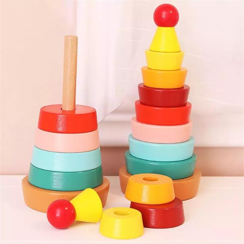 Tháp Xếp Chồng Cầu Vồng Kim Tự Tháp Giáo Cụ Montessori Kích Thích Khả Năng Vận Động Cho Bé