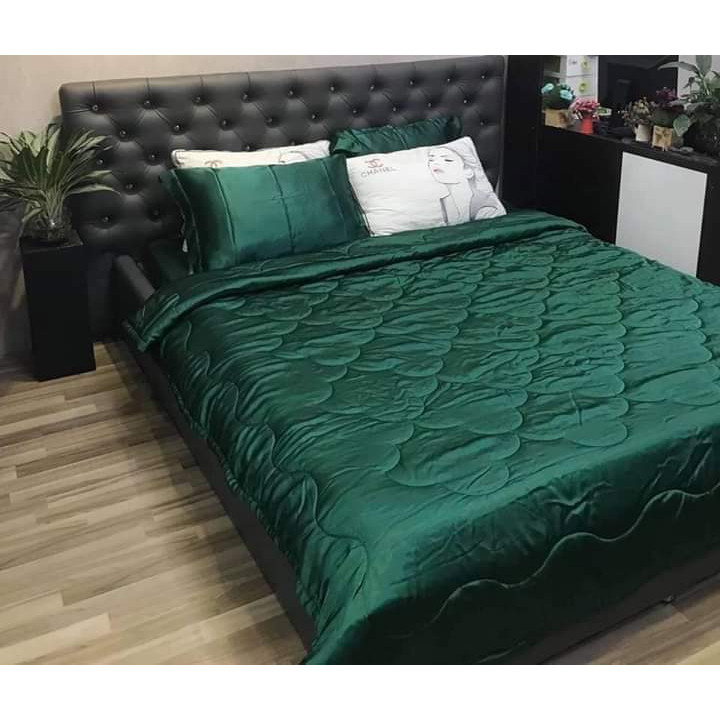 BỘ 5 MÓN CHĂN GA GỐI PHI LỤA XANH KÉT