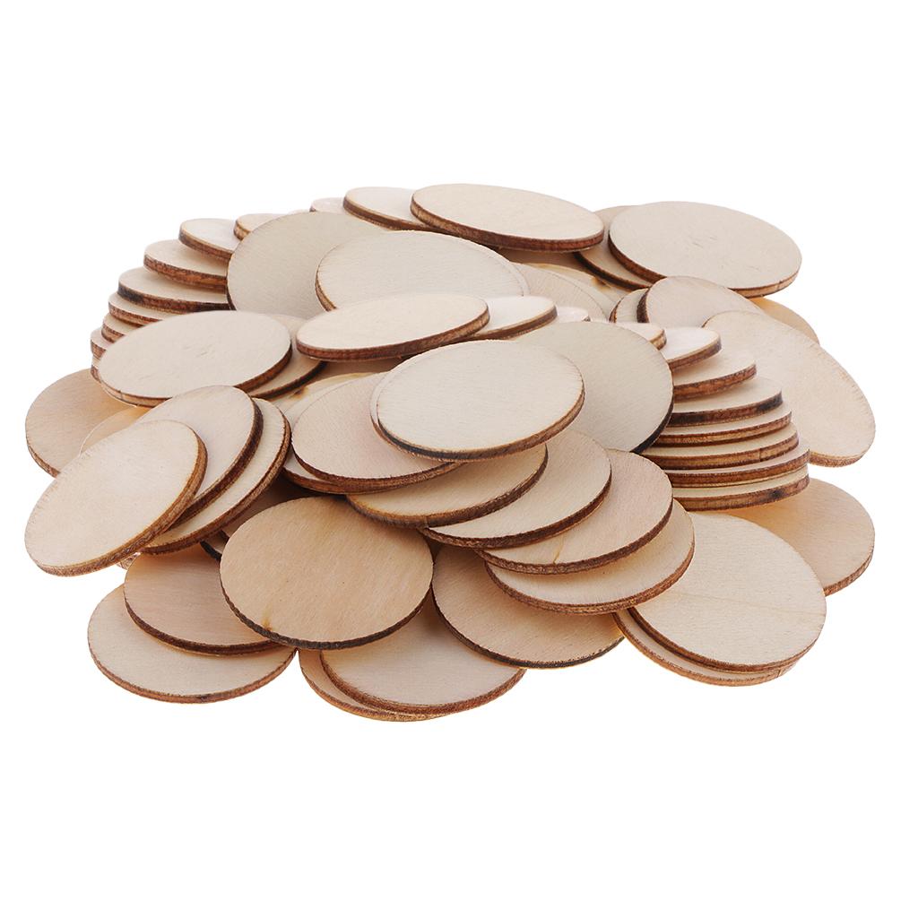 100 Pieces Round Unfinished Wood Pieces for DIY Tags Kids Art Craft 35mm