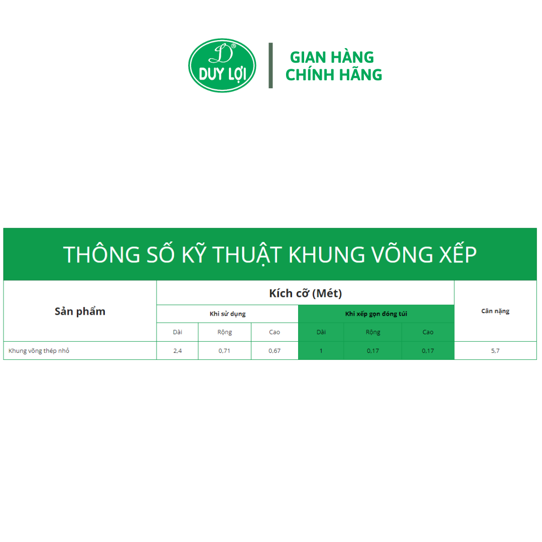 VÕNG XẾP DUY LỢI KHUNG THÉP - CỠ NHỎ (QUÀ TẶNG 10 MÓC ÁO KÉP NHỰA CAO CẤP DUY LỢI) - DÀNH CHO NGƯỜI 1m55