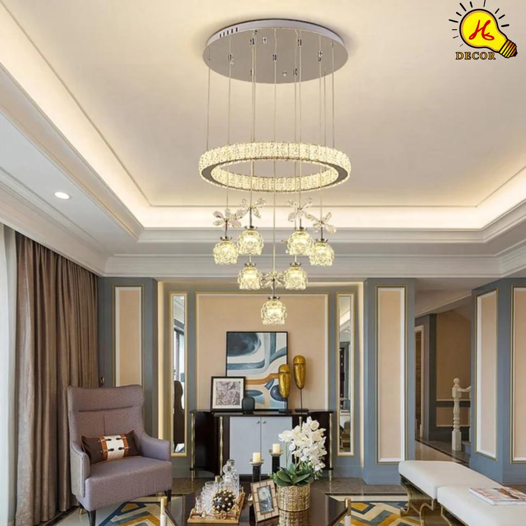 Đèn thả pha lê bàn ăn phòng khách HQ - mã PLT7501 - ánh sáng 3 màu điều chỉnh, không gây chói, bền đẹp HQ DECOR (HÀNG NHẬP KHẨU)