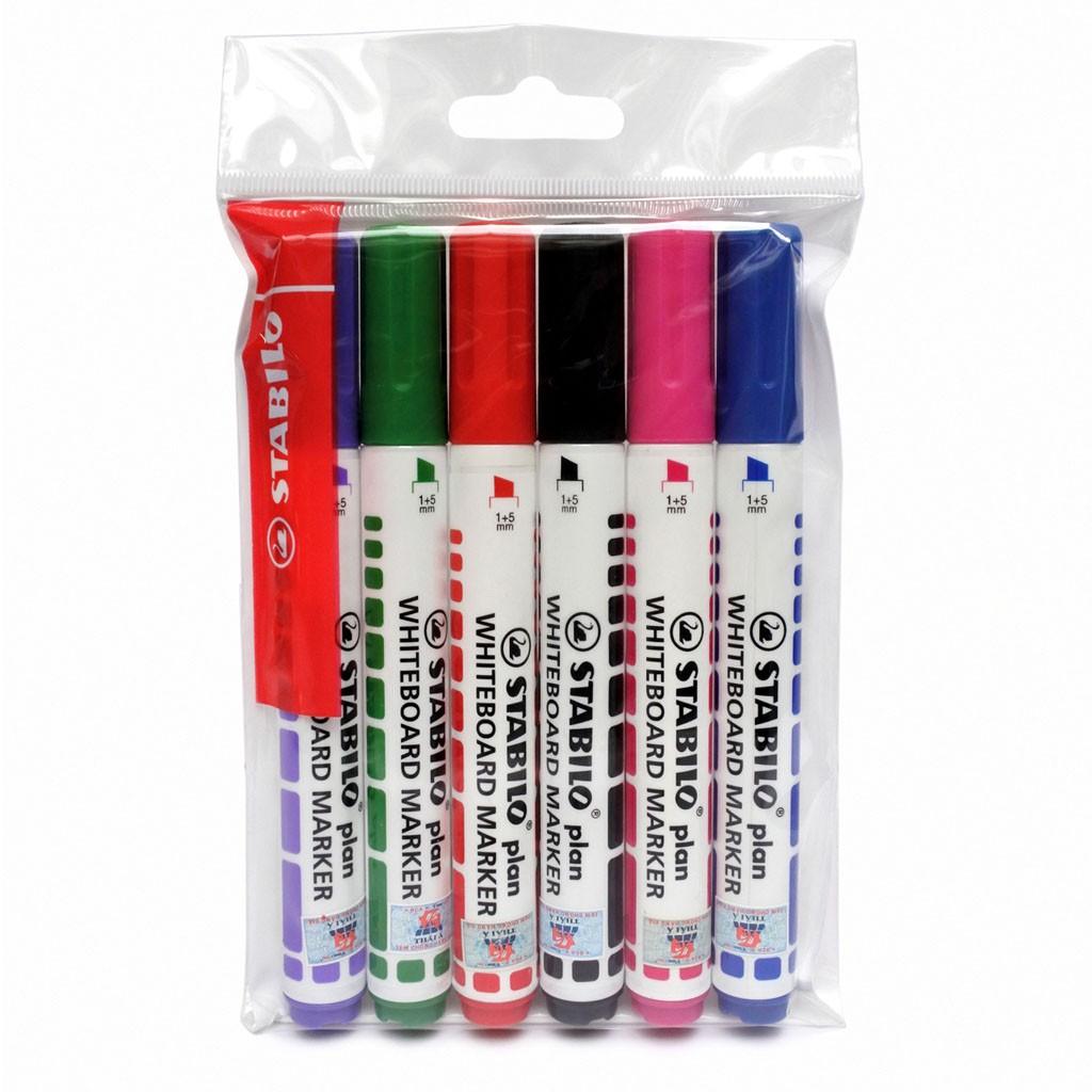 Bộ 6 Bút viết bảng đầu vuông STABILO plan WHITEBOARD MARKER (WM643-6C)