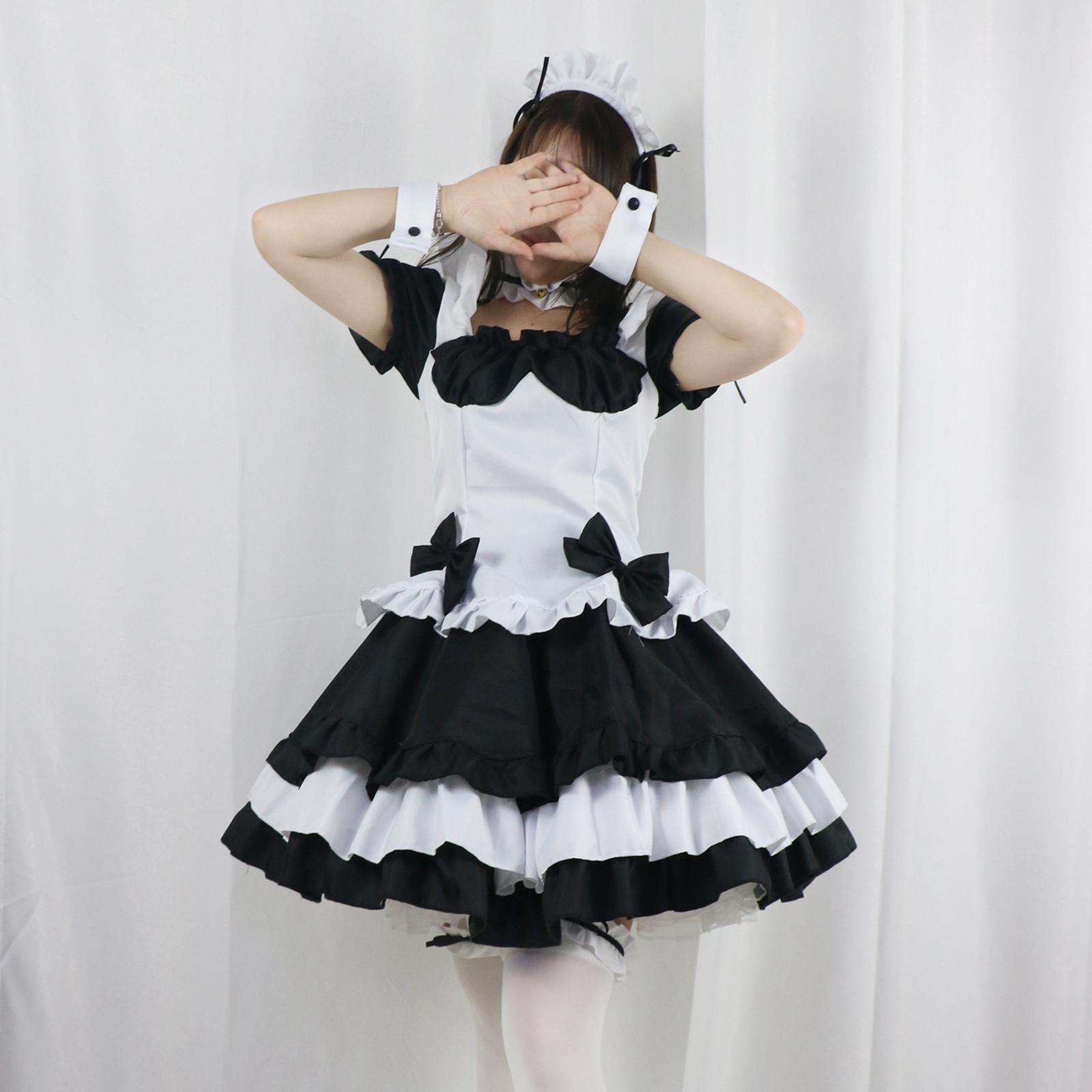 Classic Maid Costume with Apron Lolita Anime Cosplay for Halloween