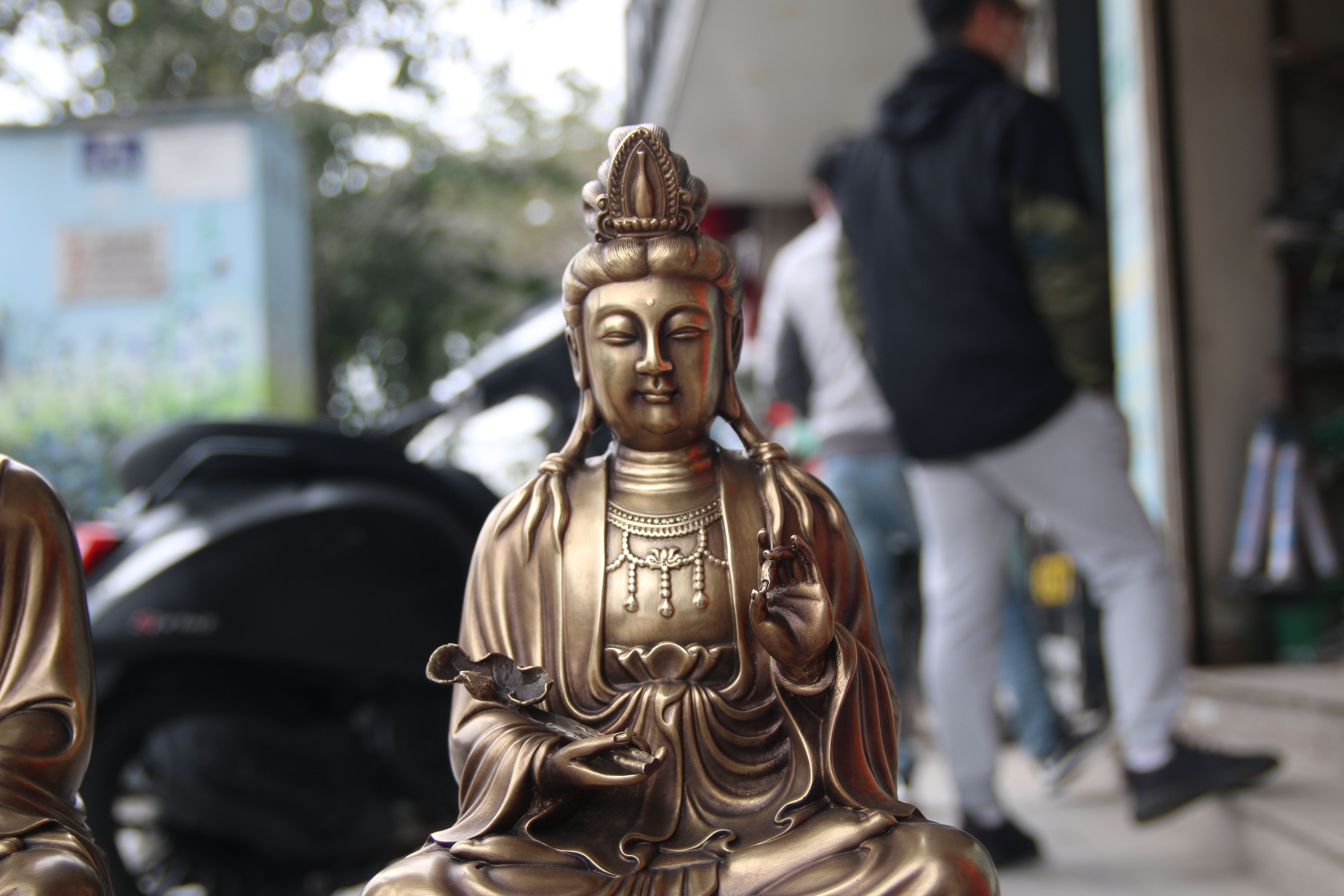 Bộ Tượng Phật Tây Phương Tam Thánh Bằng Đồng màu giả cổ cao 47cm