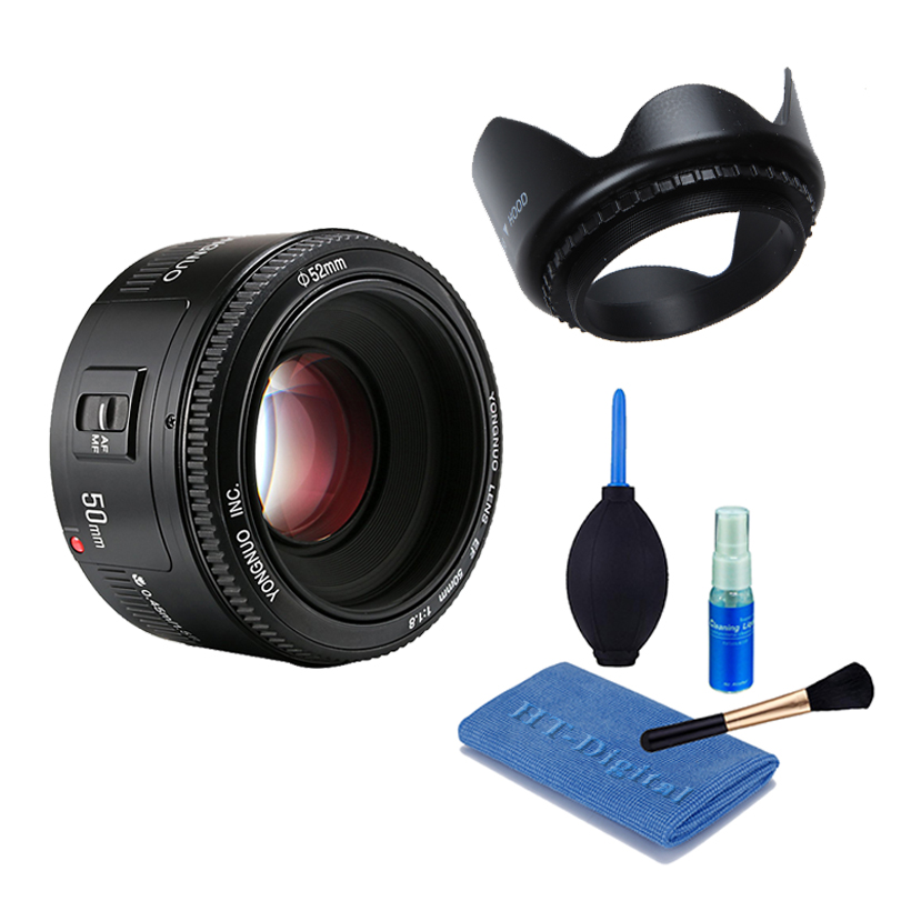 Ống kính Yongnuo 50 F1.8 + Bộ vệ sinh máy +  Lens hood (Hàng Nhập Khẩu)