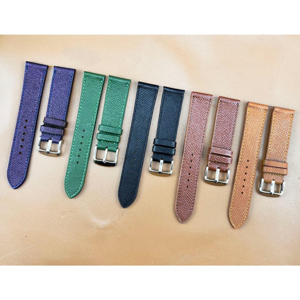 (Không độn) Dây đồng hồ da bò thật vân Epsom phom mỏng BO-79 cao cấp size 10 12 13 14 15 16 17 18 19 20 21 22mm - Xanh lá