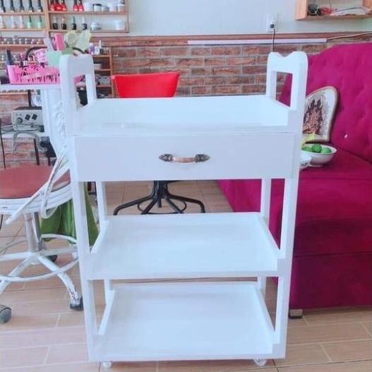 Xe Đẩy Gỗ Spa 3 Tầng, Có Ngăn Kéo Bánh Xe Di Chuyển