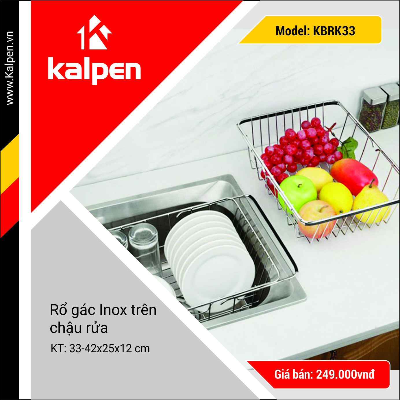 Rổ Gác Inox Trên Chậu Rửa Chén Thông Minh Có Thể Điều Chỉnh Kích Thước  (Kalpen KBRK33) - Hàng Chính Hãng