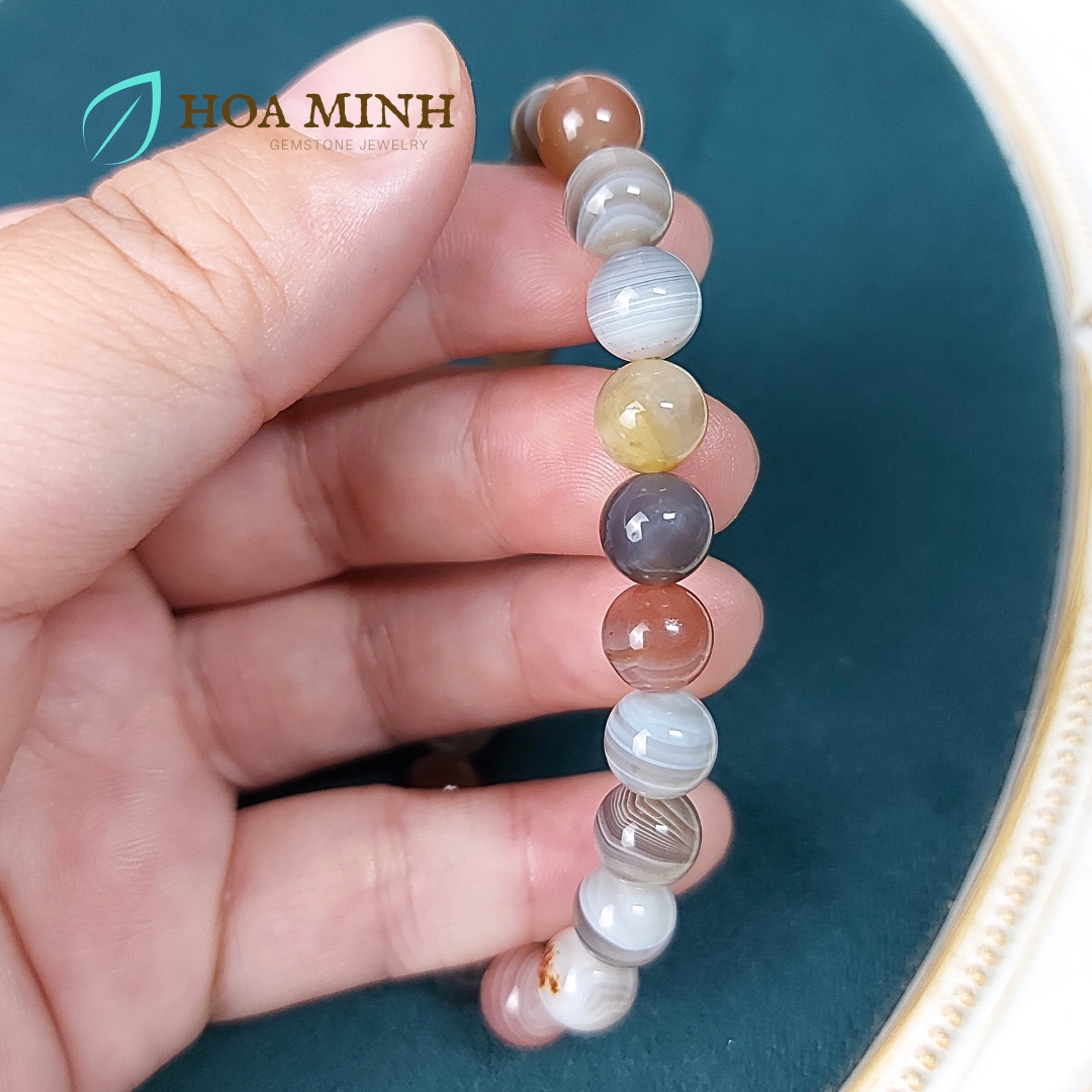 Vòng tay phong thủy đá Mã Não vân vỏ ốc VIP độc đáo có nhiều size hạt 8 li 10 li 12 li