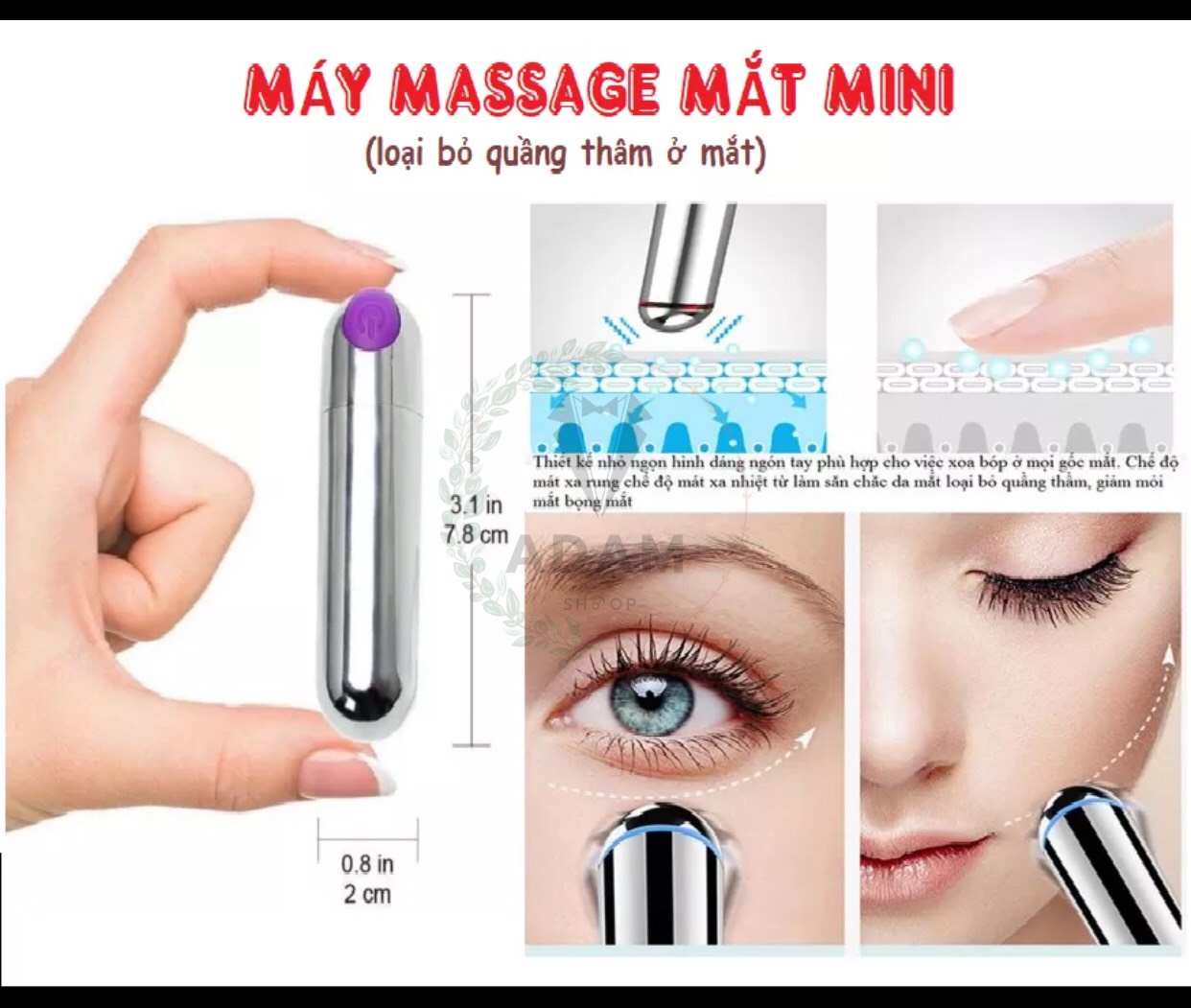 Máy Châm Cứu Massage Mắt 10 Kiểu Rung Không Dây Pin Sạc USB