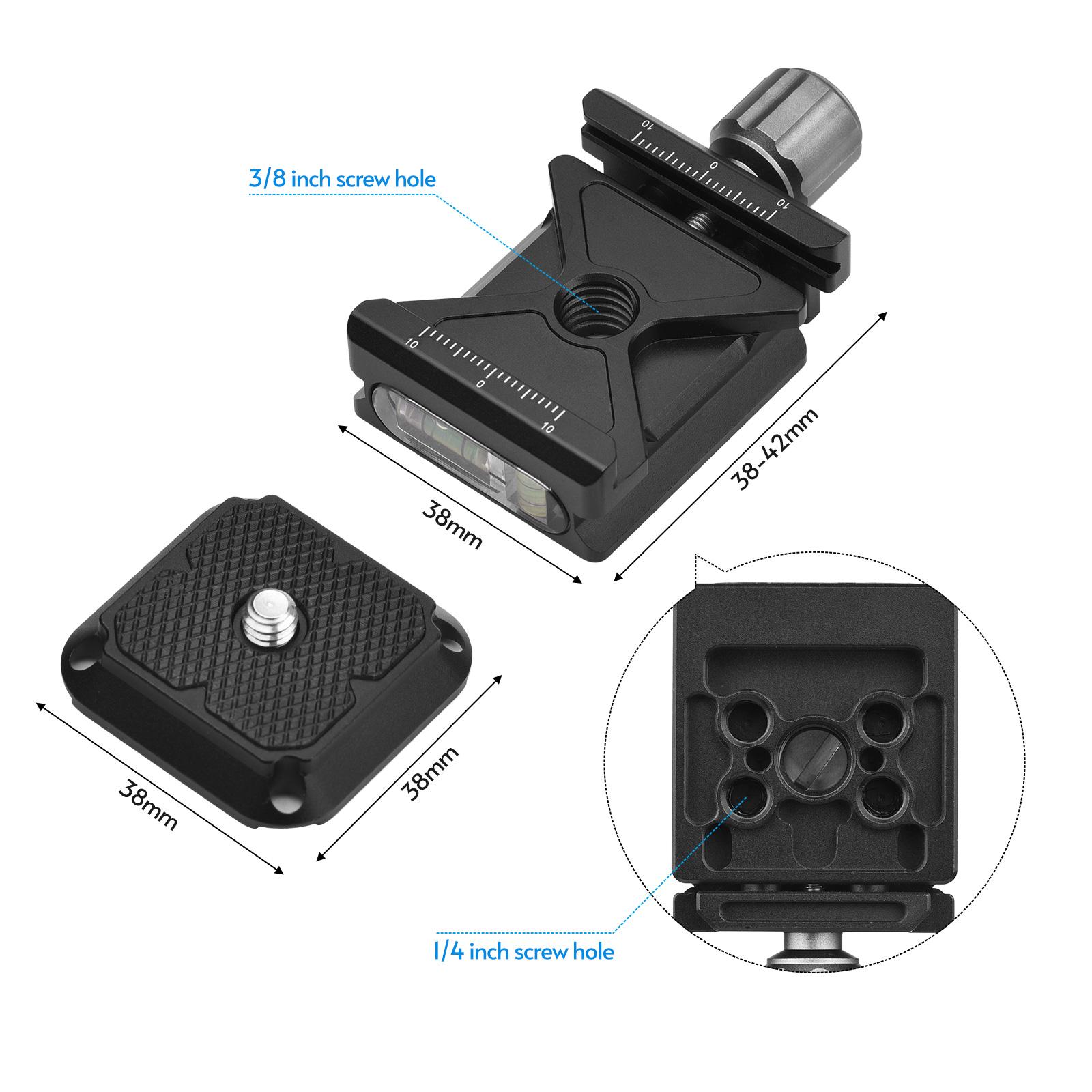 Quick Release Plate Clamp Adapter with QR Plate 1/4 Inch Screw Connector for with Bottom 1/4 Inch & 3/8 Inch Screw Hole