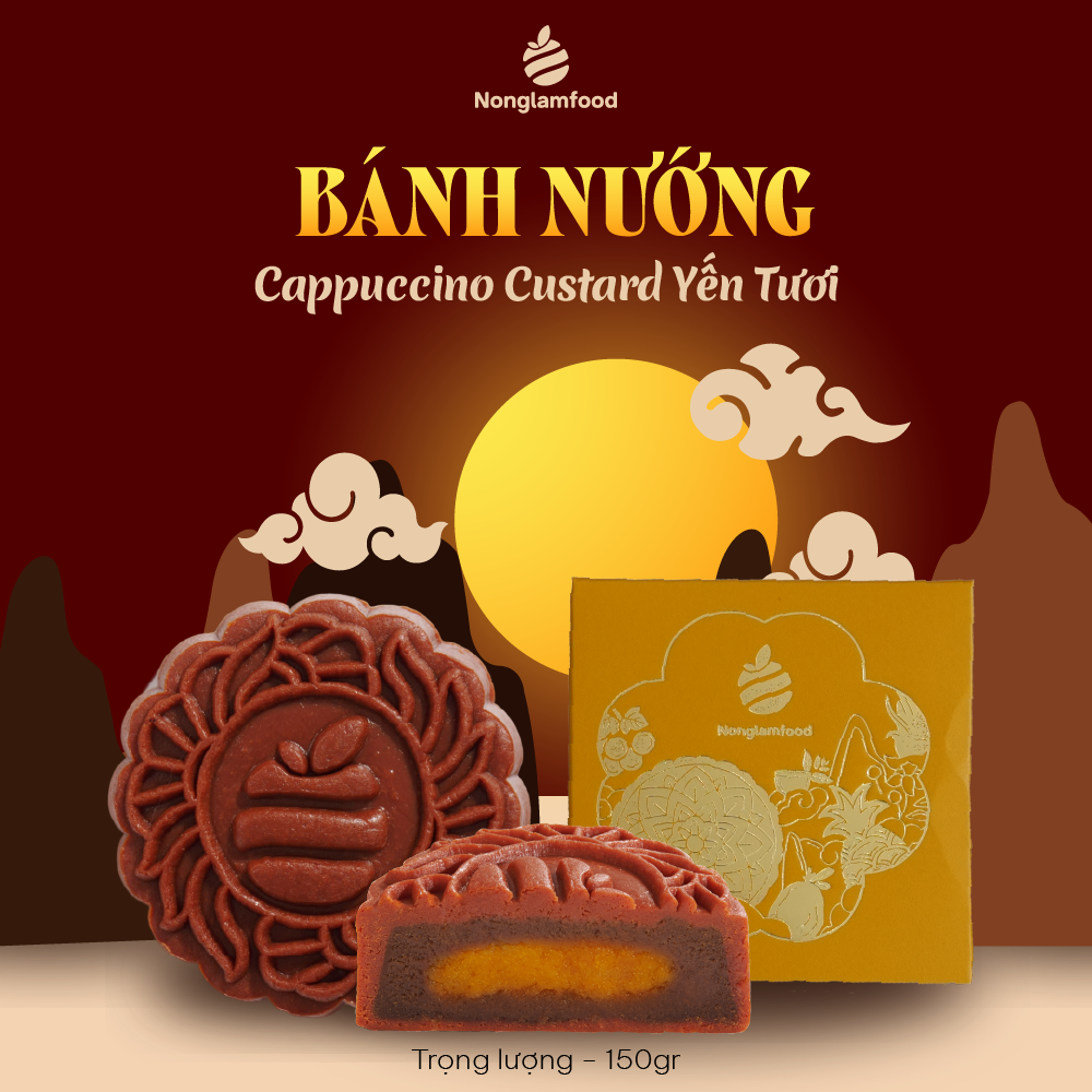 Bánh trung thu ăn kiêng, ít ngọt  Cappuccino Custard Yến Tươi (Không trứng) Nonglamfood 150g | Quà tặng cho đối tác, người thân