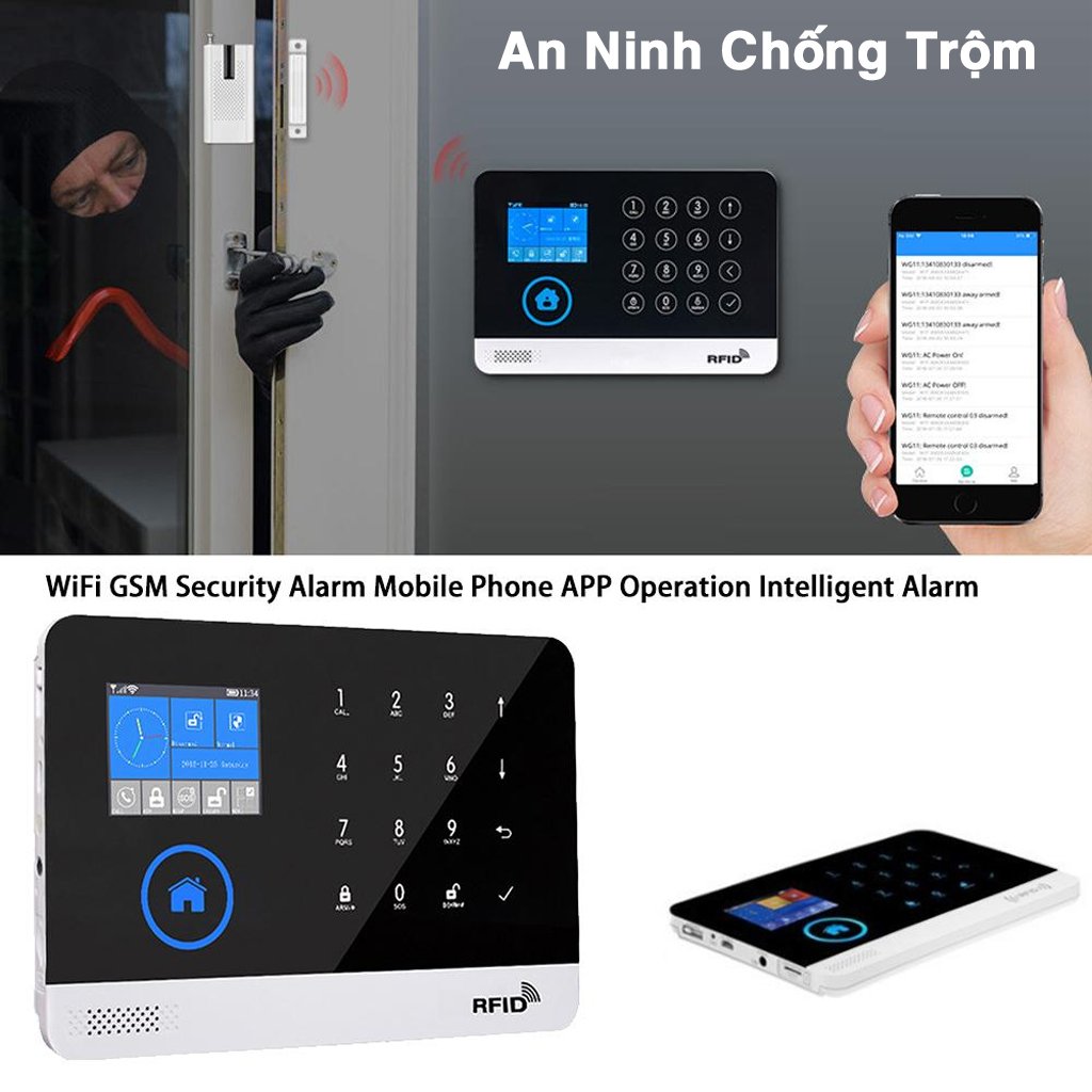 Vinetteam Bộ Báo Động Chống Trộm Không Dây Trung Tâm Dùng Sim Và Wifi Cảm Biến Mở Cửa Chống Trộm, Chuông Báo Động Độc Lập, Lắp Đặt Dễ Dàng - Báo Trộm Qua Điện Thoại, Gọi Điện, Nhắn Tin - Hàng Nhập Khẩu