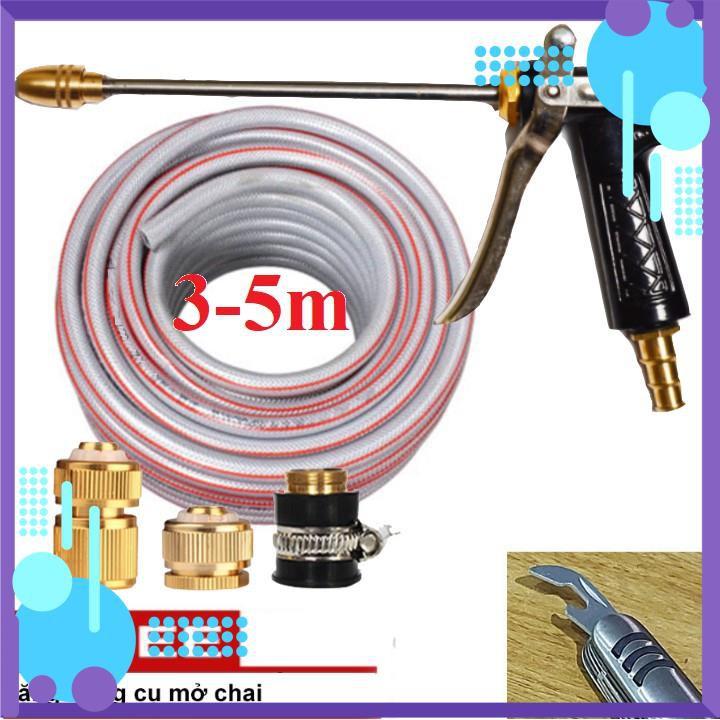 ️ Bộ dây vòi xịt nước rửa xe, tưới cây ,tăng áp 3 lần,loại 3m,5m 206318 đầu đồng, cút đồng,nối đồng+ mở chai