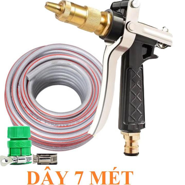 Bộ dây vòi xịt nước rửa xe, tưới cây . tăng áp 3 lần, loại 7m, 10m 206236 đầu đồng,đai, nối vòi,