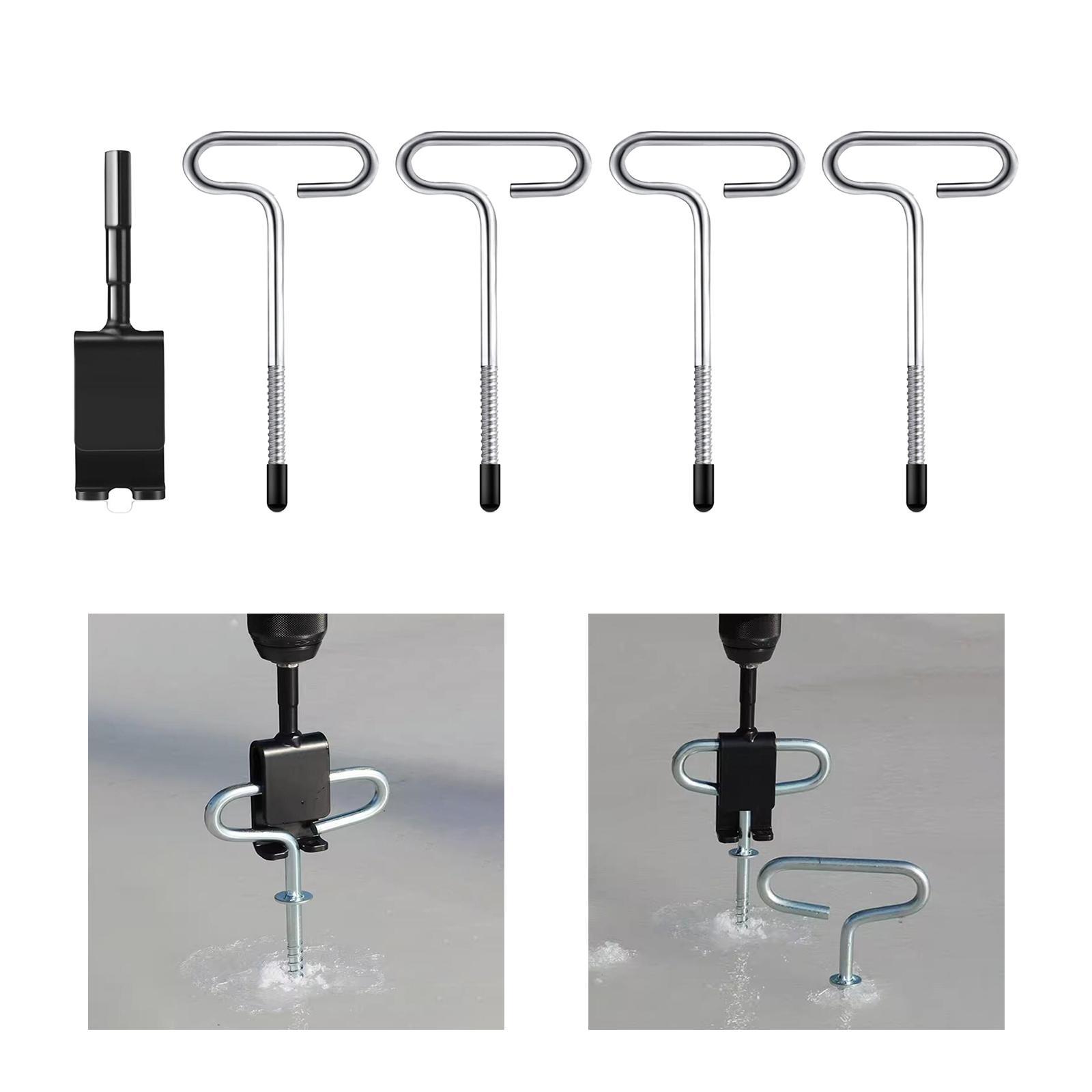 Ice Anchor Drill Adapter with Threaded Peg Ice Fishing Shelter Stake Nail, Ice Fishing Anchors Tool for Ice Insert Sewing