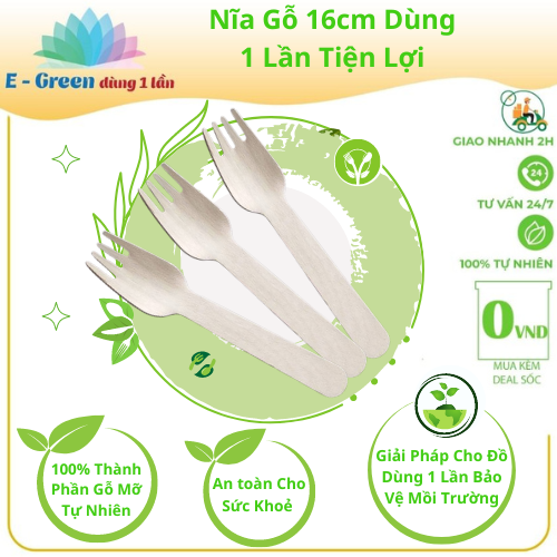 100 Nĩa gỗ dùng một lần kiểu Nhật 16cm an toàn tiệt trùng bảo vệ môi trường - E Green Dùng 1 Lần