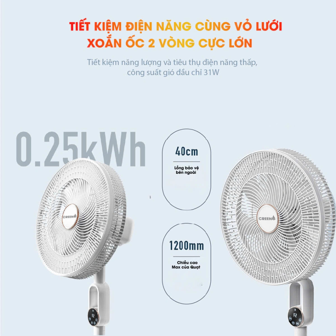 Quạt Cây Điều Khiển Từ Xa CREEN CR-FS2026 Quạt 7 Cánh, 40W Điều Chỉnh Linh Hoạt - Hàng Chính Hãng