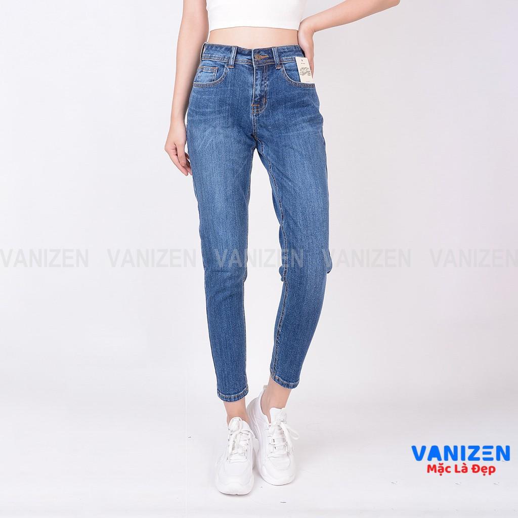 Quần Jean Nữ Boyfriend Trơn Cạp Cao co dãn Shop VANIZEN, Quần jean nữ baggy lưng cao mã 371